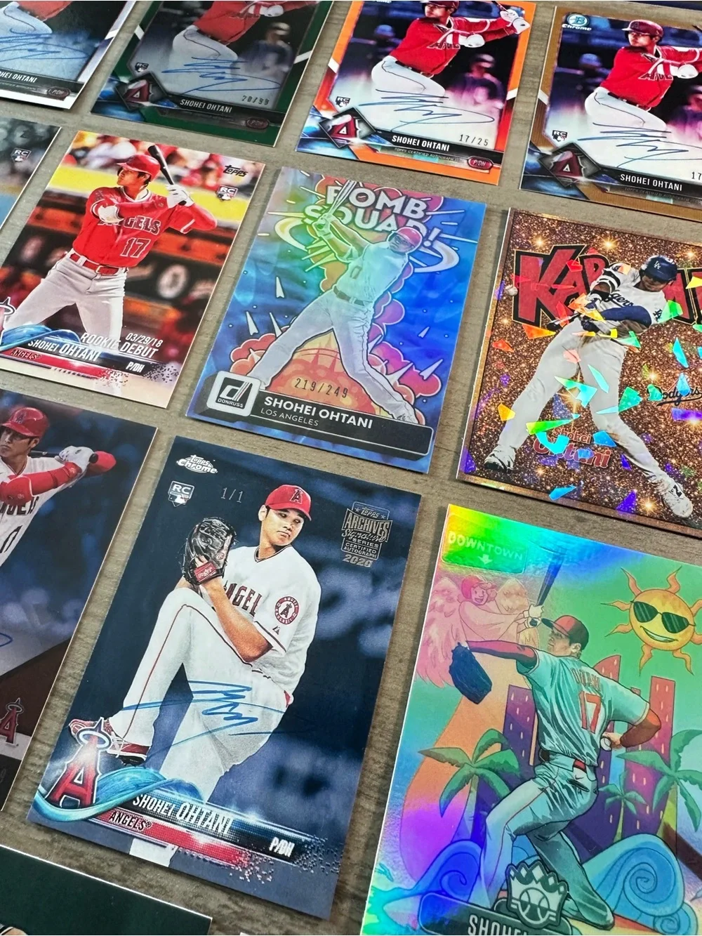 Shohei Ohtani Signed Rookie Lot of (19) Topps BBM Anime Novelty Baseball Cards.